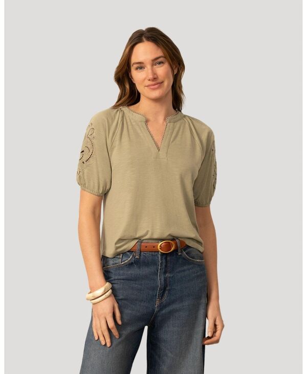 ケーブルアンドゲージ レディース トップス シャツ ニット Cable & Gauge Women'slub Knit Split Neck Raglan Top Tea｜ReVida 店