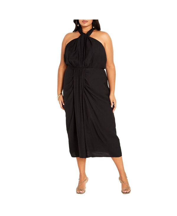 シティーシック レディース トップス ワンピース ミディ ホルター CITY CHIC Women's Briella Halter Twist Front Midi Dress Black ブラック｜ReVida 店
