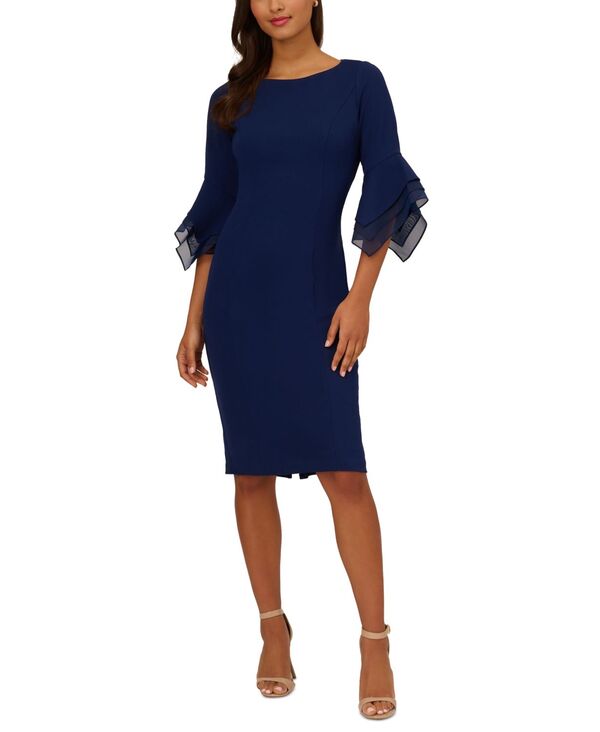 アドリアナ パペル レディース トップス ワンピース ティアード プチ Adrianna Papell Petite Tie red-Cuff Sheath Dress Navy ネイビー｜ReVida 店