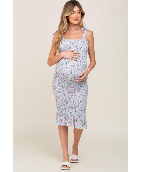 ピンクブラッシュ レディース トップス ワンピース フラワー柄 シャーリング マタニティ フラワー Pinkblush Maternity Light Floral Smocked Fittedress Light blue ブルー|ReVida 店