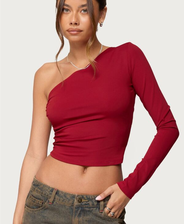 アディクテッド レディース トップス シャツ アシンメトリー 背中開き Edikted Women's Milasymmetric Backless One Shoulder Top Red レッド｜ReVida 店