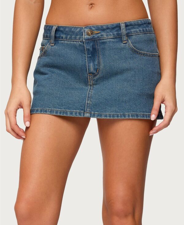 アディクテッド レディース ボトムスカート ミニ デニム Edikted Women's Josiee Stretchy Denimini Skort Blue-washed ブルー｜ReVida 店