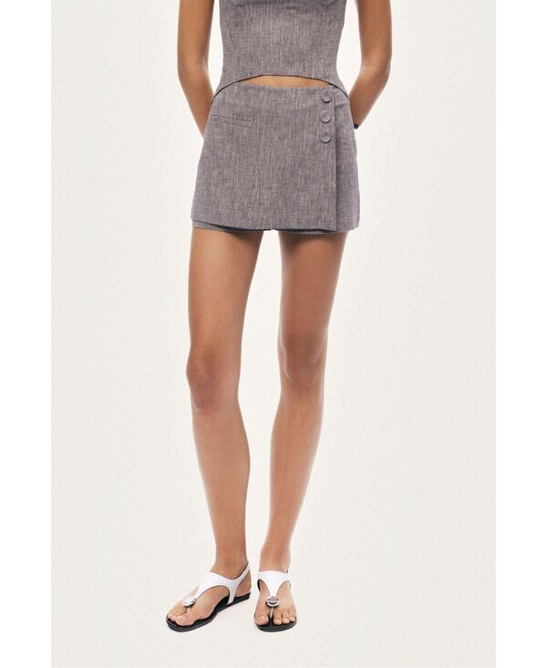 ノクチューン レディース ボトムスカート リネン NOCTURNE Women's Button Detailinen Blend Skort Grey グレー|ReVida 店