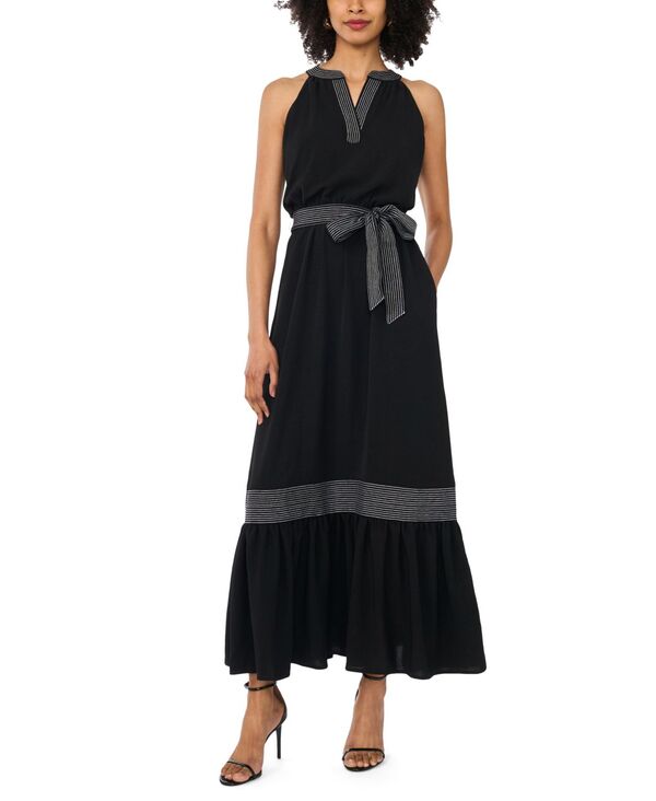 ヴィンスカムート レディース トップス ワンピース Vネック コントラスト マキシ Vince Camuto Women's Contrastrapunto Stitch V-Neck Maxi Dress Rich Black ブラック｜ReVida 店