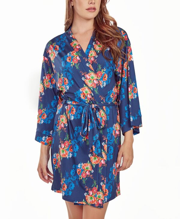 アイコレクション レディース アンダーウェア ナイトウェア フラワー柄 フラワー iCollection Women's Floral Microfiberobe Blue ブルー|ReVida 店