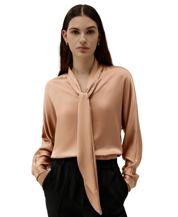 リリーシルク レディース トップス シャツ LILYSILK Women's Bat Sleeve Silk Top with Adjustable Neck Tie Quartz rose|ReVida 店