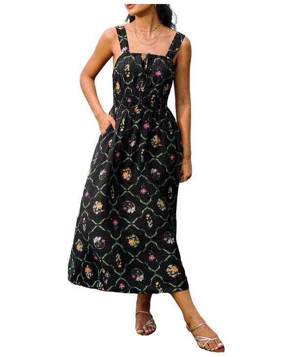 カップシー レディース トップス ワンピース フラワー柄 ミディ フラワー Cupshe Women's Bold Statement Floral Midi Beach Dress Black ブラック|ReVida 店