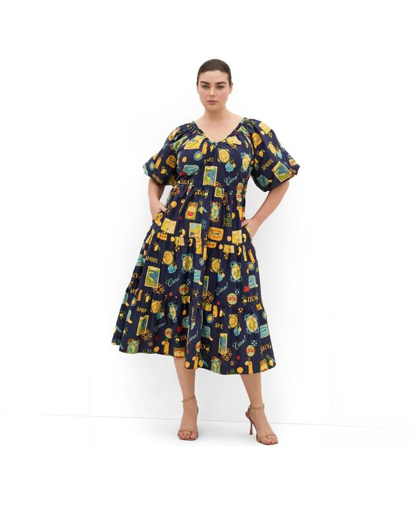 シティーシック レディース トップス ワンピース Vネック プリント CITY CHIC Women's Fantasy Marine Print V Neck Dress Navy la dolce ネイビー｜ReVida 店