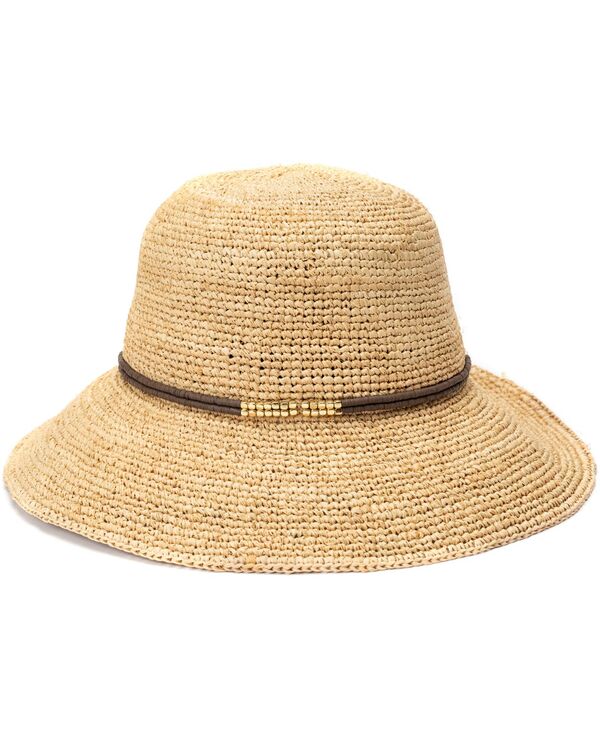 ビーシビージー レディース アクセサリー 帽子 BCBG Raffia Face Saver Bead Trim Sun Hat Brown/Natural ブラウン｜ReVida 店