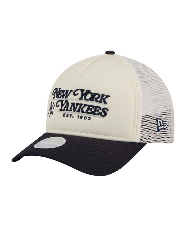 ニューエラ レディース アクセサリー 帽子 New Era Women's Light Beige/Navy New York Yankees Retro 9FORTY M-Crown A-Frame Trucker Adjustable Hat Light Beige Black ブラック｜ReVida 店