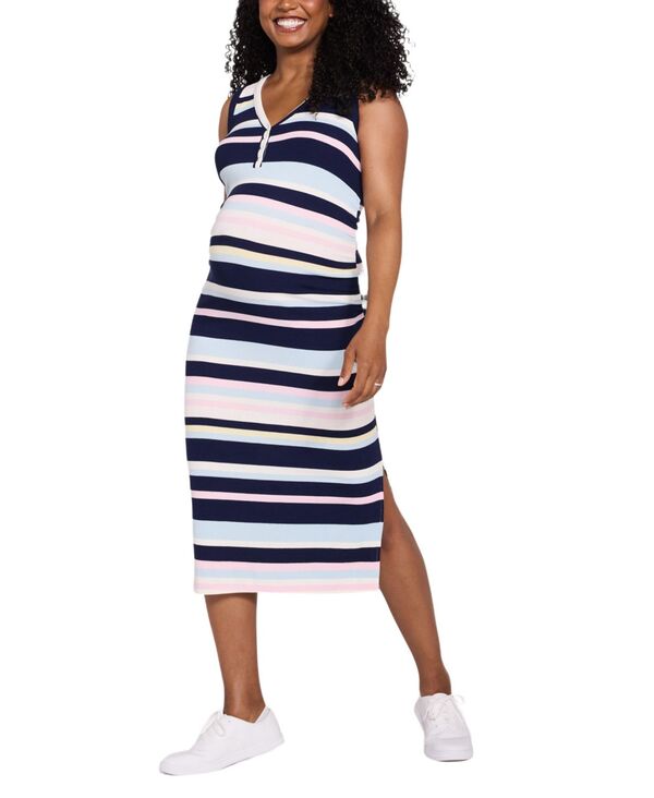 マザーフッドマタニティー レディース トップス ワンピース ミディ ノースリーブ Motherhood Maternity Women'sleeveless Henley Racerback Maternity Midi Dress Multi peacoat stripe マルチカラー｜ReVida 店 8,386円