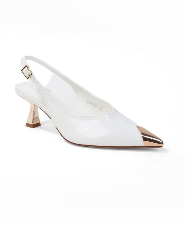 バーネス レディース シューズ パンプス キャップ ヒール BERNESS Women's Patent Heels and Toe Cap Slingback Pumps White ホワイト｜ReVida 店