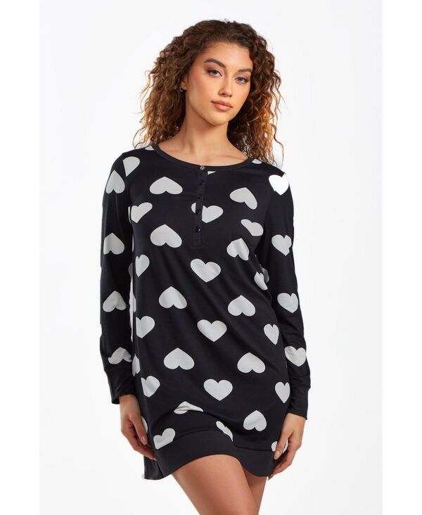 アイコレクション レディース アンダーウェア ナイトウェア ボタンダウン iCollection Women's Kind Modal Sleep Top or Dress with Button Down Top in Comfy Cozy Style Cream-Black クリーム|ReVida 店