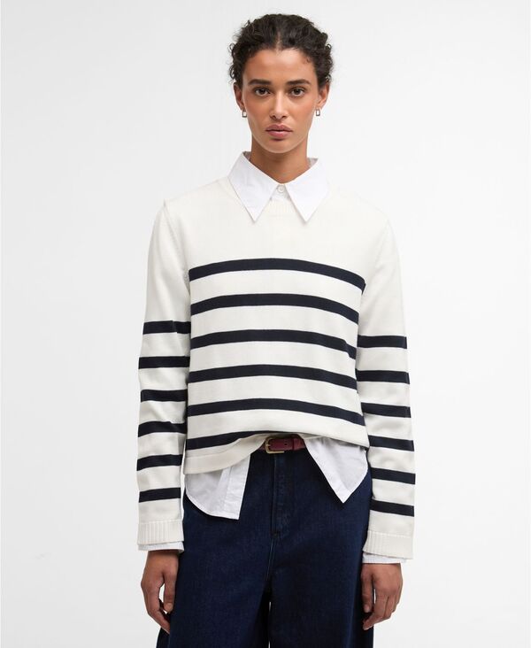 バブアー レディース アウター ニット・セーター Barbour Women's Fern Knitted Stripe Jumper Cloud/navy ネイビー｜ReVida 店