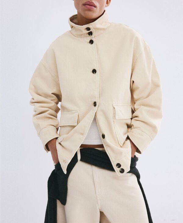 マンゴ レディース アウター ジャケット・ブルゾン パーカー デニム MANGO Women'stand-Up Collar Denim Parka Vanilla デニム｜ReVida 店