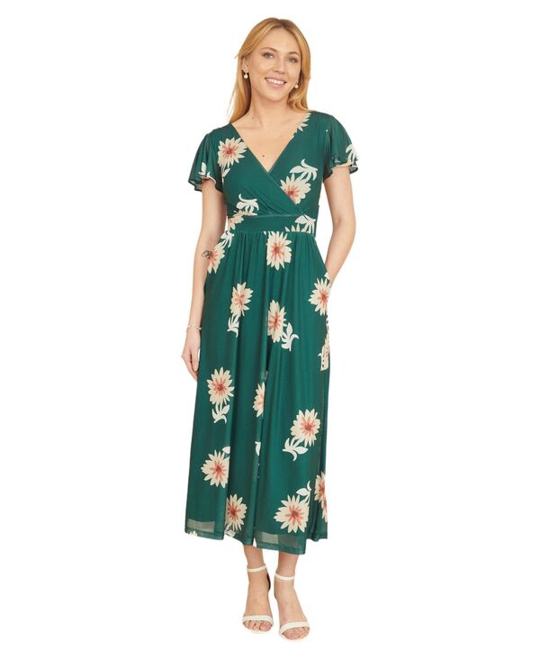 ユミキム レディース トップス ワンピース メッシュ ミディ Yumi Women's Mesh Flower With Pockets Wrap Midi Dress Green グリーン｜ReVida 店