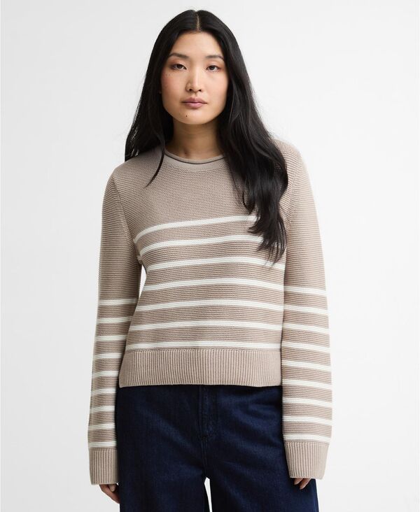 バブアー レディース アウター ニット・セーター Barbour Women's Hinton Knitted Sweater Light Sand Stripe サンド｜ReVida 店