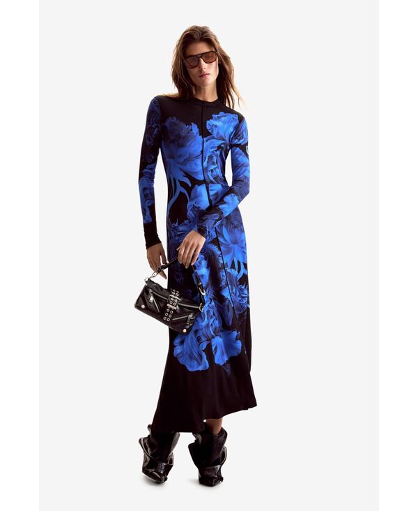 デジグアル レディース トップス ワンピース フラワー柄 フラワー Desigual Women's Long floral dress M. C. Lacroix Dark blue ブルー｜ReVida 店