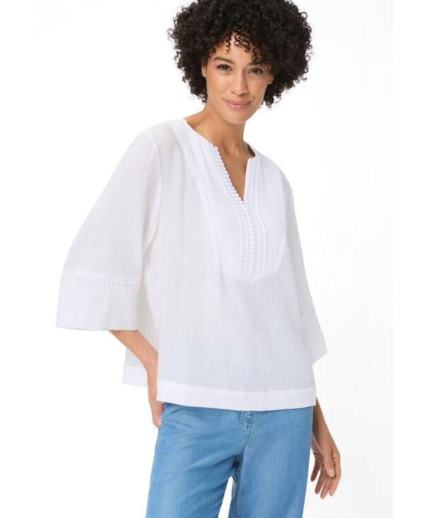 オルセン レディース トップス シャツ 刺繍 ブラウス Olsen Women's Embroide red Waffle Tunic Blouse White ホワイト|ReVida 店