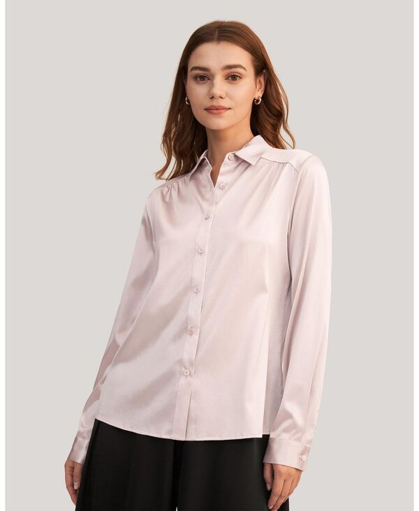 リリーシルク レディース トップス シャツ ブラウス LILYSILK Women's Long Sleeves Colla red Silk Blouse Pale Pink ピンク｜ReVida 店