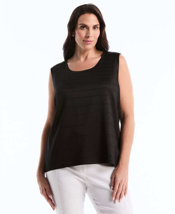 ラファエラ レディース トップス シャツ クルーネック プラスサイズ ノースリーブ ニット Rafaella Plusize Ottoman Knit Sleeveless Crewneck Top Black ブラック｜ReVida 店