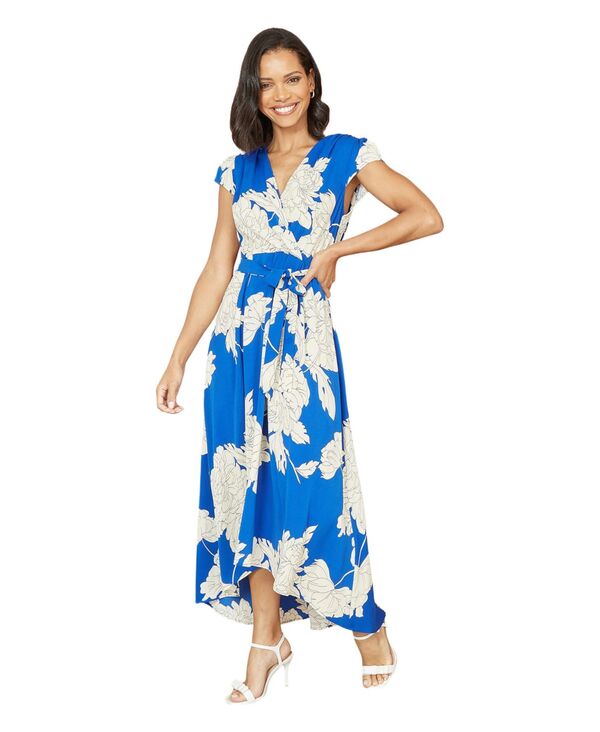 ユミキム レディース トップス ワンピース プリント ミディ Yumi Women's Blossom Print Dipped Hem Wrap Midi Dress Blue ブルー｜ReVida 店
