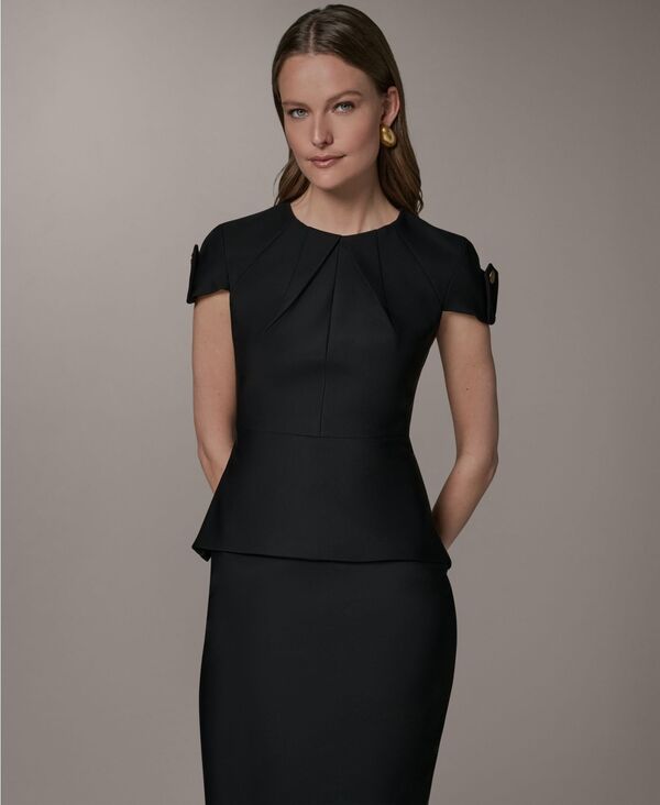 ダナ キャラン ニューヨーク レディース トップス シャツ クルーネック プチ Donna Karanew York Women's Crewneck Peplum Top Regular & Petite Black ブラック｜ReVida 店