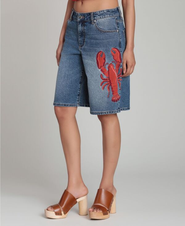アヴェックレフィーユ レディース ボトムス ハーフパンツ・ショーツ ショートパンツ 刺繍 デニム Avec Les Filles Women's Mid-Rise Lobster Embroideredenim Shorts Criollo Wash デニム｜ReVida 店