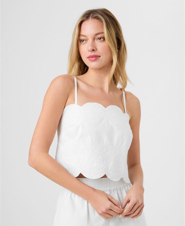 フレンチコネクション レディース トップス シャツ 刺繍 French Connection Women's Embroide red Strappy Top Linen White ホワイト｜ReVida 店