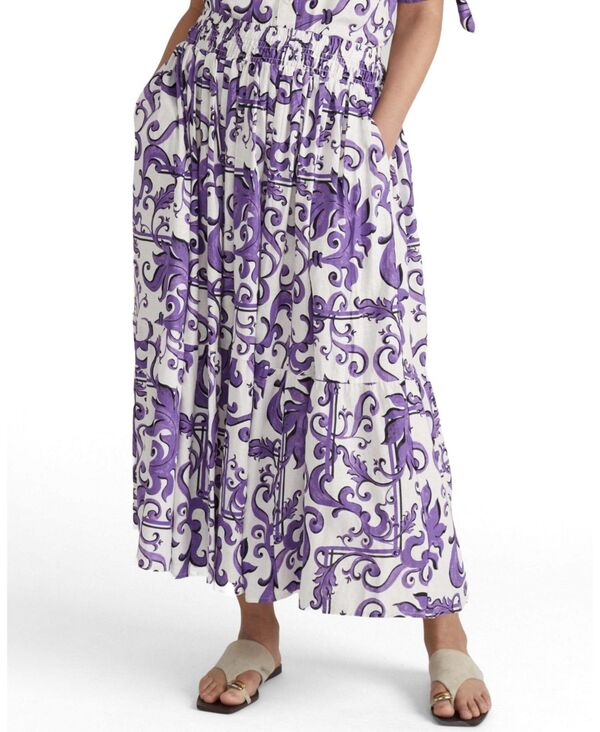 ユニバーサル スタンダード レディース ボトムスカート プラスサイズ リネン マキシ Universal Standard Women's Plusize Tosca Linen Maxi Skirt Purple majolica print パープル｜ReVida 店