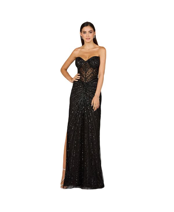ララ レディース トップス ワンピーストラップレス Lara Women's Embellished Strapless Gown with Slit Black ブラック|ReVida 店