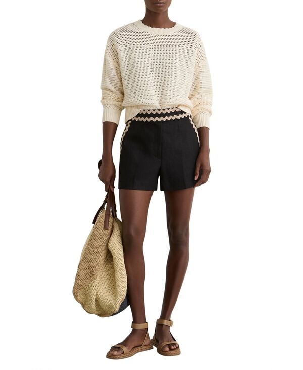 レイス レディース ボトムス ハーフパンツ・ショーツ ショートパンツ リネン REISS Women's Linen Wave-Trim Shorts Black ブラック|ReVida 店