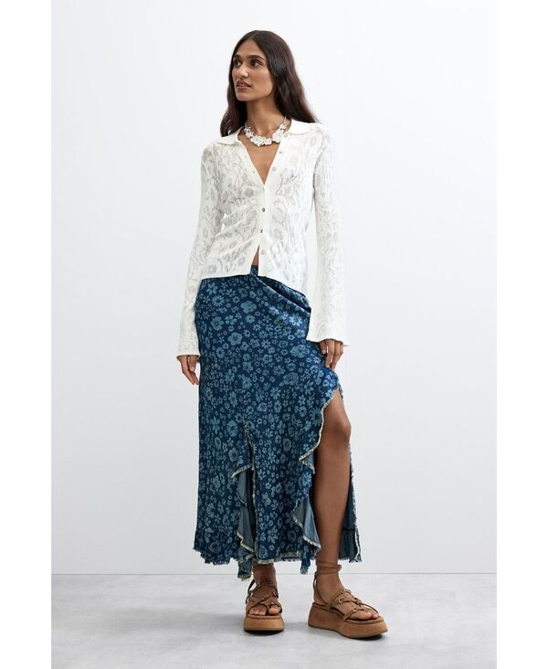 デジグアル レディース ボトムスカート フリル デニム Desigual Women's Denim ruffle skirt Medium blue ブルー|ReVida 店