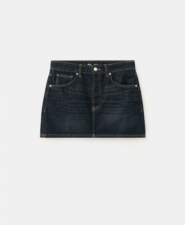 マンゴ レディース ボトムスカート ミニ デニム ローライズ MANGO Women's Low-Rise Denimini Skirt Dark Blue ブルー｜ReVida 店