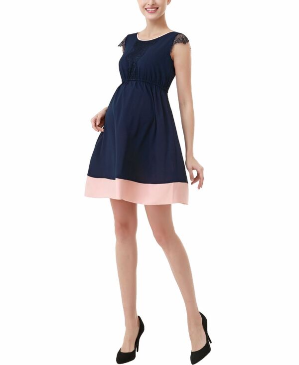 キミアンドカイ レディース トップス ワンピース カラーブロック レース マタニティ kimi + kai Maternity Nellace Trimmed Colorblock Dress Navy ネイビー｜ReVida 店