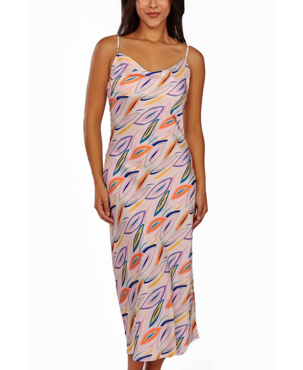 アイコレクション レディース アンダーウェア ナイトウェア プリント サテン iCollection Women's Cowl Neck Satin Print Gown Ivory アイボリー｜ReVida 店