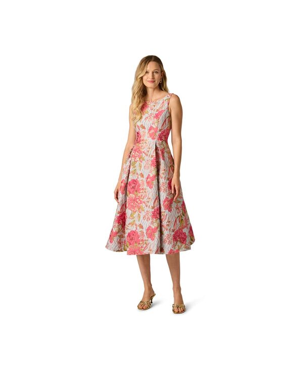 アドリアナ パペル レディース トップス ワンピース クルーネック フラワー柄 ミディ フラワー Adrianna Papell Women's Floral Crew Neck Midi Dress Pink Multi ピンク｜ReVida 店