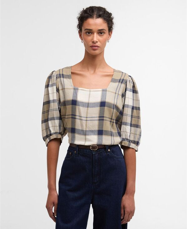 バブアー レディース トップス シャツ Barbour Women's Ballina Square Neck Top Dress Navy Tartan ネイビー|ReVida 店