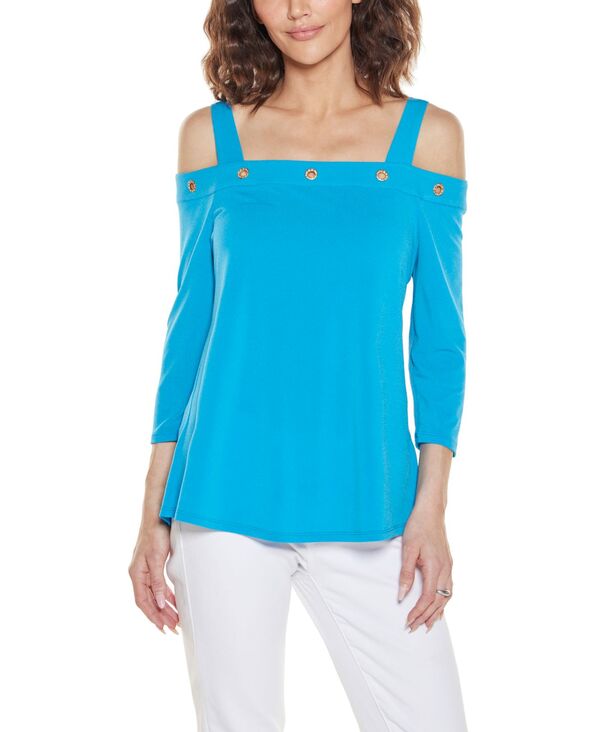 ベルディーニ レディース トップス シャツ Belldini Women's Grommetrim Cold Shoulder Top Mediterranean|ReVida 店