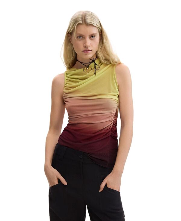 デジグアル レディース トップス シャツ アシンメトリー ドレープ Desigual Women's Draped asymmetrical top Water green グリーン｜ReVida 店