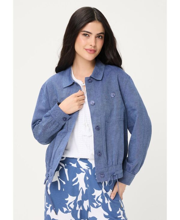 オルセン レディース アウター ジャケット・ブルゾン コットン リネン Olsen Women's Linen-Cotton Jacket Indigo denimel. インディゴ｜ReVida 店