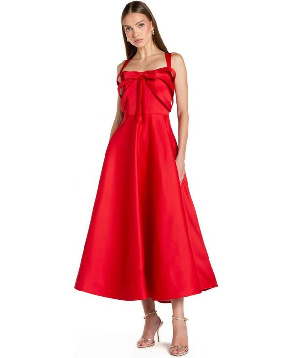 マックダガル レディース トップス ワンピース A ライン サテン ノースリーブ アンクル Mac Duggal Women'satin Sleeveless A Line Ankle Dress With Bow Red レッド｜ReVida 店