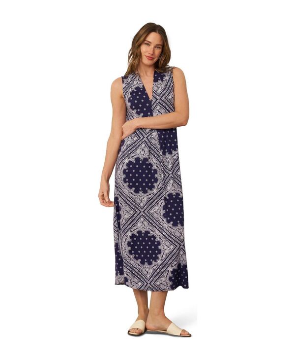 ケーブルアンドゲージ レディース トップス ワンピース プリント マキシ Cable & Gauge Women's Invert Pleat Printed Maxi Dress Navy ophelia ネイビー|ReVida 店