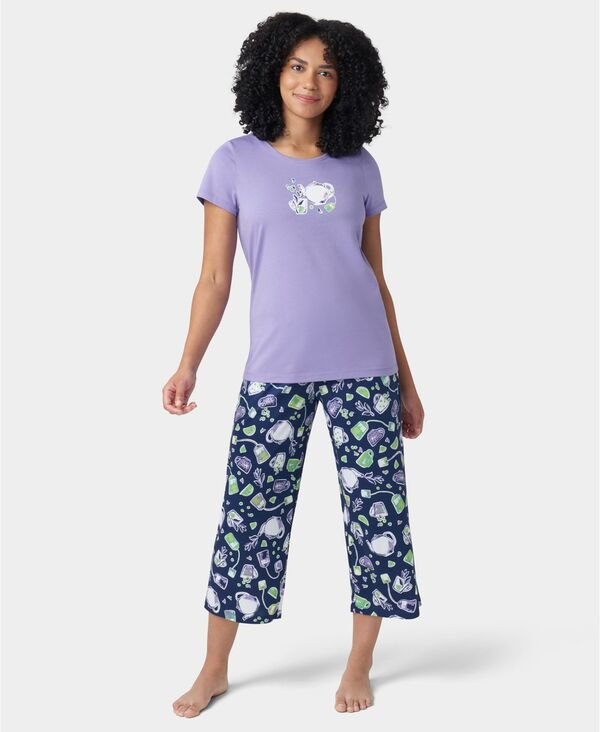 ヒュー レディース アンダーウェア ナイトウェア プリント 半袖 キャップ Hue Women's Printed Short-Sleeve Capri Pajamaset Paisley Pu|ReVida 店