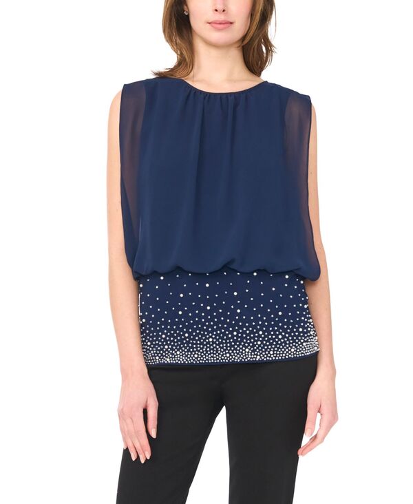 ミスク レディース トップス シャツ クルーネック ノースリーブ MSK Women's Crew Neck Sleeveless Top Goddess Blue ブルー｜ReVida 店