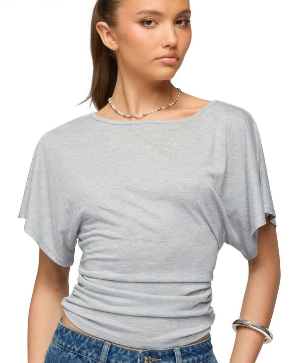 アディクテッド レディース トップス シャツ ギャザー Edikted Women's Abriana Ruched Waistop Gray-melange グレー|ReVida 店