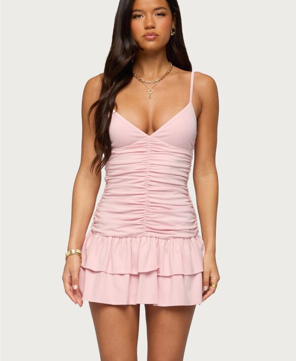 アディクテッド レディース トップス ワンピース ギャザー ミニ Edikted Women's Carinne Ruched Peplumini Dress Light-pink ピンク｜ReVida 店