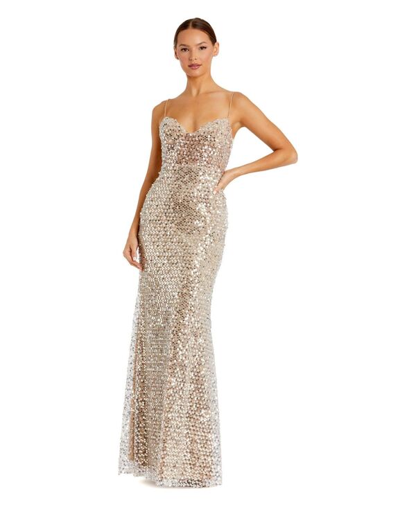 マックダガル レディース トップス ワンピース メッシュ Mac Duggal Women's Mirror Embellished Bustier Mesh Gownude｜ReVida 店