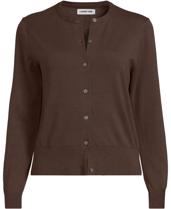 ランズエンド レディース アウター ニット・セーター コットン カーディガン Lands' End Women's Fine Gauge Cotton Crew Cardigan Sweaterich coffee コーヒー｜ReVida 店 17,736円