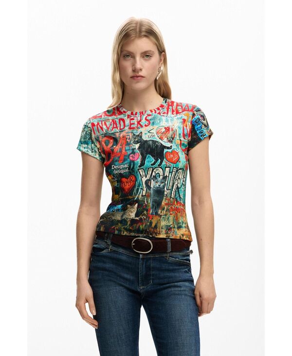デジグアル レディース トップス Tシャツ プリント Desigual Women's Printed Cat-Shirt No Color|ReVida 店
